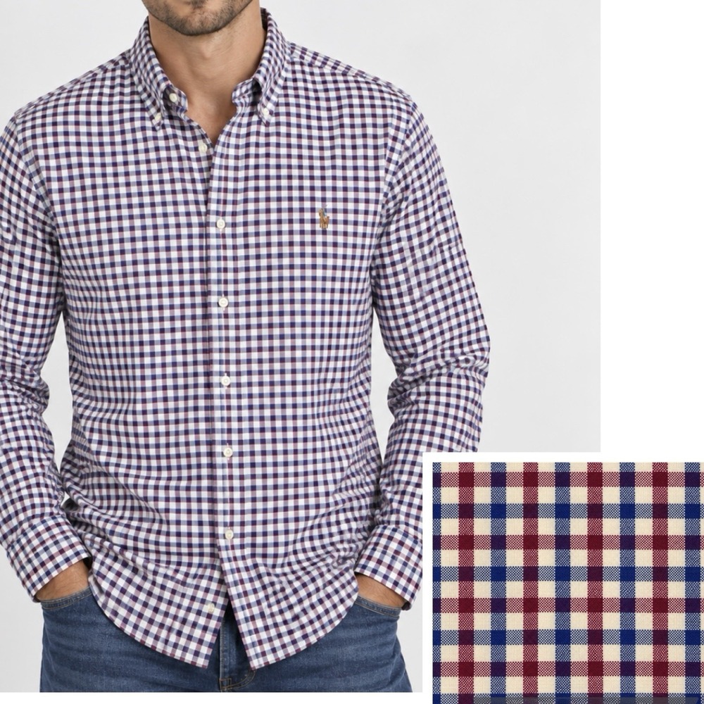 Polo Ralph Lauren Burgundy Blue Check Cotton Oxford Button Down Shirt XXL
